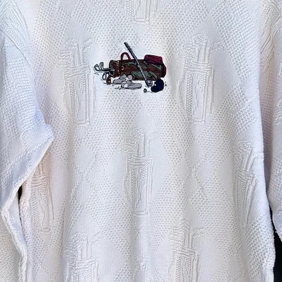 Vintage Textured Cotton Sweater - Oversized - Golf Scene - Embroidered - L - Picture 3 of 7